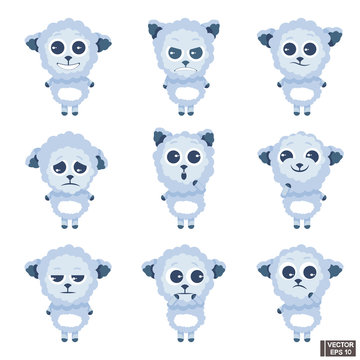 Set of emoji cute sheep.