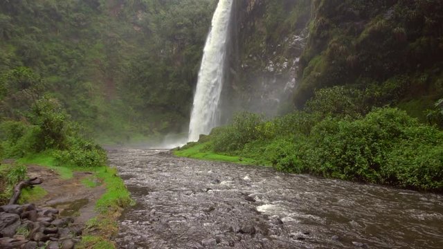 Condor Machay Waterfall slow motion. In the Rio Pita Valley near Cotopaxi Volcano, Ecuador
