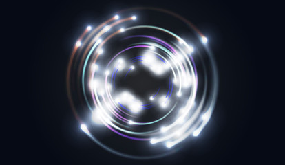 Glittering star dust, circle of lights, stars on black background, graphic concept for your design, light rffect