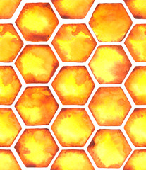 Watercolor similar pattern with bright orange honeycombs