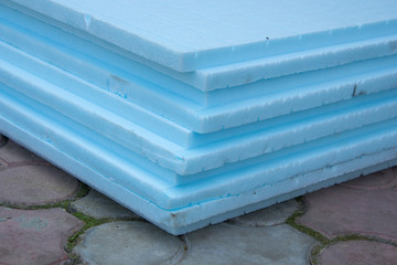 expanded polystyrene, polystyrene insulation boards closeup stacked