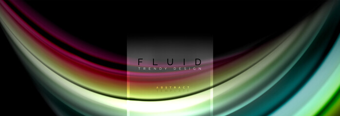 Fluid colors abstract background colorful poster, twisted liquid design on black, colorful marble or plastic wave texture backdrop, multicolored template for business or technology presentation or web