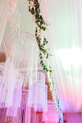 amazing luxury decorated place ceiling for wedding reception, catering in restaurant