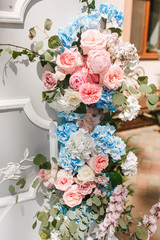 wedding backdrop with flower and decoration, gray wall
