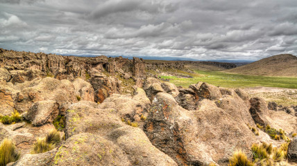 sandstone rock formation at Imata in Salinas and Aguada Blanca National Reservation, Arequipa, Peru