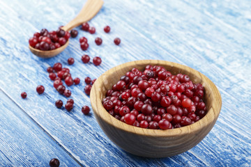 raw cranberries on a table in a plate
