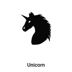 Unicorn icon vector isolated on white background, logo concept of Unicorn sign on transparent background, black filled symbol