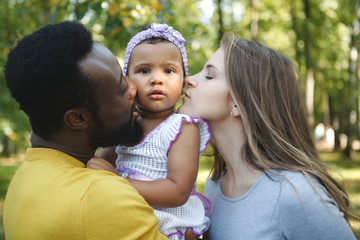 Portrait of Happy Smiling African American and white woman Family/