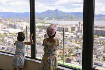 展望台　姉妹　夏休み