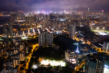 Obraz premium Panoramę Hongkongu w nocy