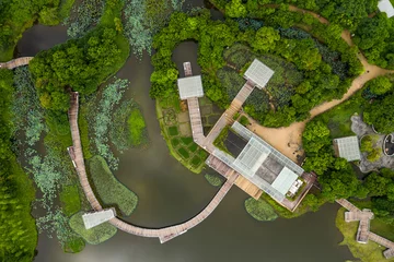 Foto op Plexiglas Top down of wetland park © leungchopan