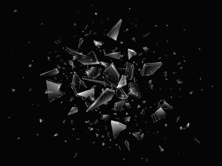 Shards of broken glass. Abstract explosion. Realistic vector background