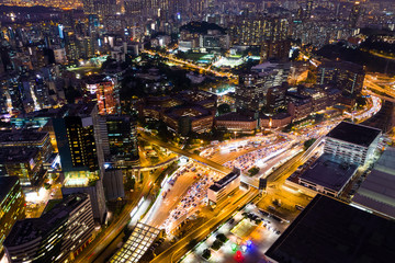 Fototapeta na wymiar Top view of Hong Kong traffic at night