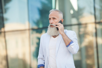 Senior Man Mobile Phone Communication Connection Technology Concept