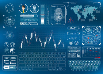 Complicated bright blue futuristic user interface concept
