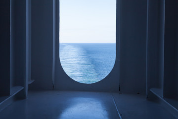 Ship's Wake.  The view from a ship's stern as it travels across the ocean.
