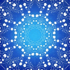 Vector Abstract Winter Background. White ornament on blue background. Winter design with leaves. Decorative elements for cards. EPS10