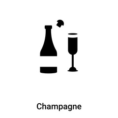 Champagne icon vector isolated on white background, logo concept of Champagne sign on transparent background, black filled symbol