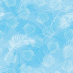 Fototapeta na wymiar Hand drawn vector illustrations - seamless pattern of seashells. Marine background.