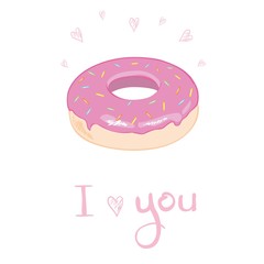 donut with pink glaze. donut icon, vector illustration