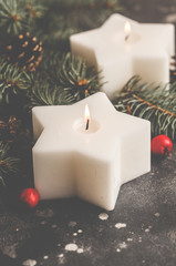 Christmas background with candles. Christmas card concept.