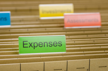 Hanging file folder labeled with Expenses