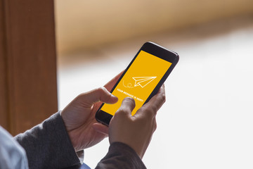Your message is sent on smartphone screen concept