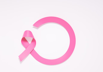 Sign of Breast cancer awareness month, pink ribbon isolated on white, 3d rendering.