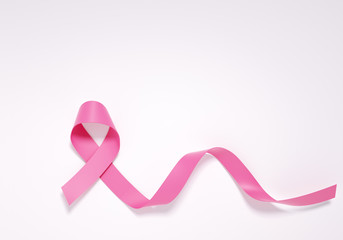 Breast cancer awareness symbol, pink ribbon isolated on white background, 3d rendering.