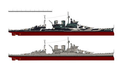 Battlecruiser of the Royal Navy. HMS Renown. Illustration.
