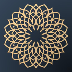 Laser cutting mandala. Golden floral pattern. Oriental silhouette ornament. Vector coaster design.