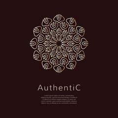 Golden vector logotype. Gradient outline logo. Classic floral design.