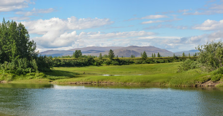 Summer panorama of the river in Yamal.