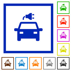 Electric car with connector flat framed icons