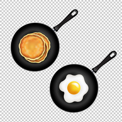 Pan With Pancake And Fried Eggs Isolated Transparent Background