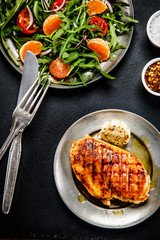 Roast chicken fillet and vegetables
