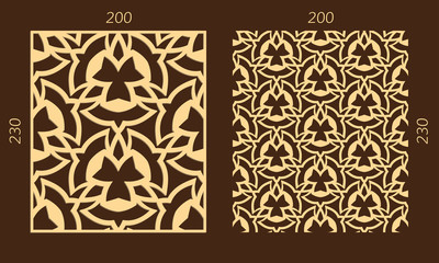 Laser cutting set. Woodcut vector trellis panel. Plywood lasercut eastern design. Hexagonal seamless pattern for printing, engraving, paper cutting. Stencil lattice ornament.