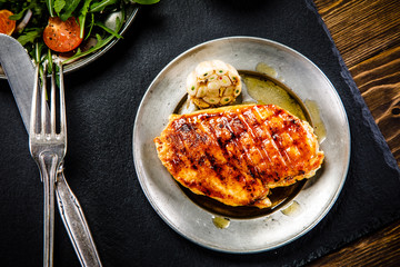 Roast chicken fillet and vegetables