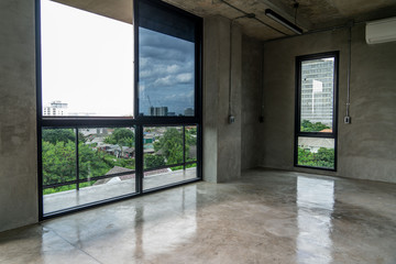 Interior industrial cement loft design concept modern home office
