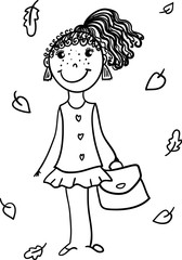 Cute little girl with school bag.