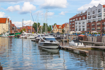 Fototapeta na wymiar Marina at Motlawa river in Gdansk, Poland. Gdansk 
