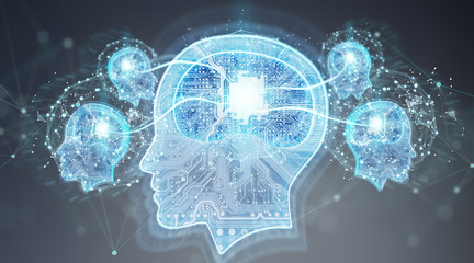 Artificial intelligence digital brain background 3D rendering