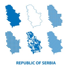 map of Republic of Serbia - vector set of silhouettes in different patterns