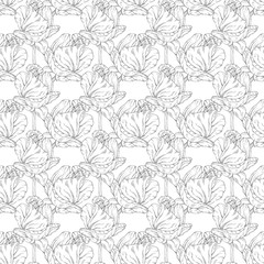 Seamless pattern. Plant in blossom, branch with flower ink sketch. Template for a business card, banner, poster, notebook, invitation, color book
