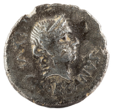 Roman Republic Coin. Ancient Roman silver denarius of the family Norbana. Obverse.