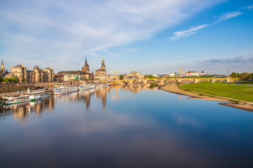 Fototapeta na wymiar Old Town architecture with Elbe river in Dresden, Saxrony, Germany