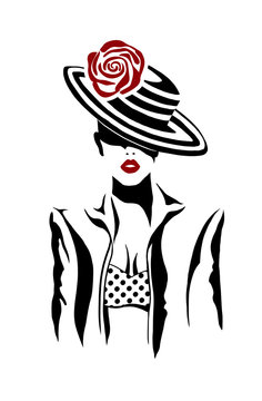 Girl in fashion suit and hat isolated artwork and digital painting