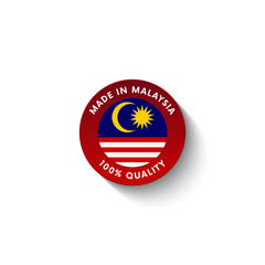 Made in Malaysia badge with Malaysia flag. Badge with long shadow. Vector illustration. 