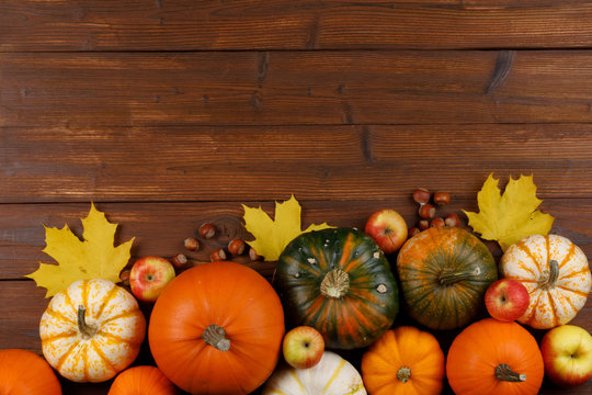 Autumn harvest on wooden table