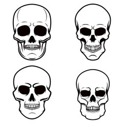 Set of skull illustrations on white background. Design element for logo, label, emblem, sign, poster, t shirt.